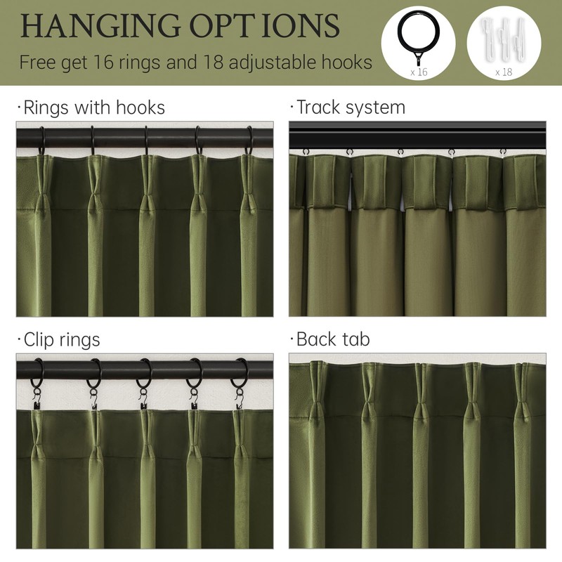 108 inches Long Green Velvet Room Darkrning Curtains for Bedroom