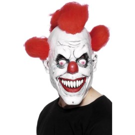Smiffys Clown 3/4 Latex Mask, Red & White with Hair, Circus Fancy Dress, Clown Dress Up Masks