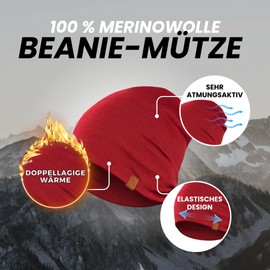 menique Sports Hat Men's Merino Wool Beanie Hat Unisex Thermal Running Hat Helmet Base Hat Breathable Functional Hat for Running Skiing Cycling Snowboarding, Royal Cherry Red
