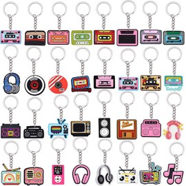 Metacipher 70 Pcs Retro Music Keychains Bulk 80s Music Party Favors