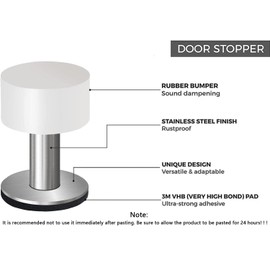 Door Stoppers, Self-Adhesive Door Stop with White Rubber & Stainless Steel Body - Sound Dampening Door Bumpers for Home & Office, Door stoppers for Bottom of Door (Medium-2.56inch - 1 Pack)