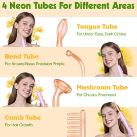 High Frequency Wand - ROMMQB Professional High Frequency Facial Machine with 4 Orange Neon Tubes, Portable Skin Therapy Wand Device for Skin Tightening, Wrinkles, Acne, Hair Growth Skincare Tools