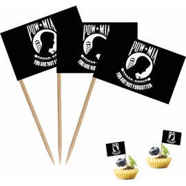 LUSEOAN Pow Mia Toothpicks Flag You are Not Forgotten Small Mini Cocktail Fruit Cupcakes Toppers Food Stick Flags Decorations, 100 Pack