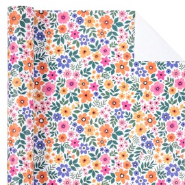 WRAPAHOLIC Kraft Floral Wrapping Paper Roll - Mini Roll - 17 Inch x 9.8 Feet - Ditsy Flower Wrapping Paper, Perfect for Wedding, Birthday, Bridal Shower, Tea Party