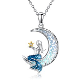 POPLYKE Spider/Butterfly/Fox/Killer Whale/Pande/Shark/Cat/Owl/Mermaid Chain 925 Sterling Silver Animal Necklace Pendant Jewellery Gifts for Women, Sterling Silver, Moonstone