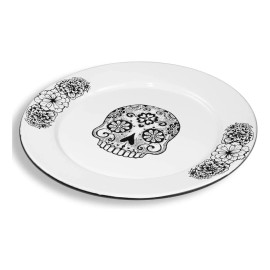Esmalte Morillas Plato En Peltre Con Diseño De Calavera Con Flores (27 Cm)