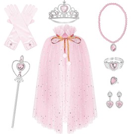 Set de princesa rosa para niñas 8 piezas – Disfraz con corona, varita, vestido rosa y accesorios mágicos – Ideal para cumpleaños, juegos de princesa y fiestas temáticas