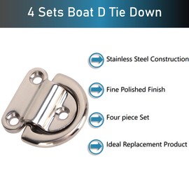 4 Sets Boat D Tie Down, Stainless Steel Folding Pad Eye Polishing Rustproof D Rings Deck Folding Pad Eye for Marine Yacht