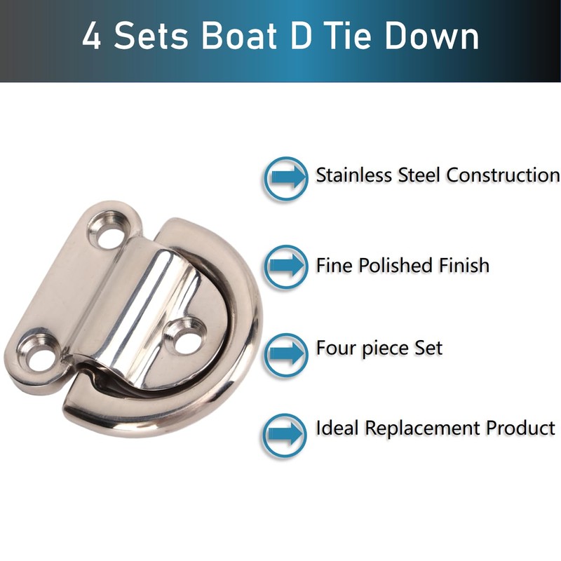 4 Sets Boat D Tie Down, Stainless Steel Folding Pad