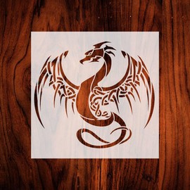 Tribal Dragon Stencil – Reusable Fantasy Winged Beast Template for DIY Wall Art, Medieval Crafts, Tattoo Style Decor & Gamer Room Projects