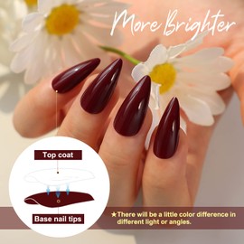morily 24Pcs Wine Red Press on Nails Medium Length Stiletto False Nails Long Fake nails Glossy Acrylic Stick on Nails Solid Color Almond Full Cover Artificial Nails for Women (Wine Red)