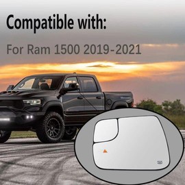 Left Driver Side Heated Blind Spot Convex Mirror Glass Replacement For 2019 2020 2021 Dodge Ram 1500 - For Ram 1500 Side Mirror for Ram Driver Mirror With Rear Holder - Replace 68402036AA 68402037AA