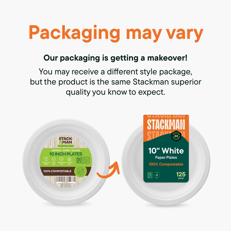 Stack Man Stack Man 100% Compostable Paper Plates 10 Inch