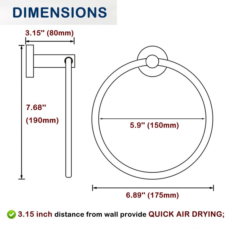 Round Towel Ring Brushed Nickel, SUS304 Stainless Steel Hand Towel