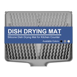 Silicone Dish Drying Mat with Built-in Drain Lip, Heat-resistant Silicone Mat for Kitchen Counter or Sink, Non-Slip Drain Mat Protects Surfaces Prevents Water Build UP (Light Grey, 13x15.8 Inch)