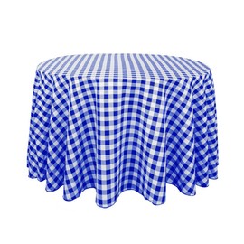 LinenTablecloth 108-Inch Round Polyester Tablecloth Blue & White Checker