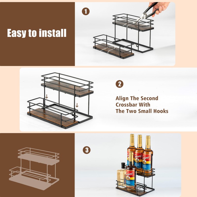EFYSE Coffee Syrup Organizer Rack, 2 Tier Syrup Holder for