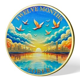 Peace Dove 12-Month Sobriety Coin | Alcoholics Anonymous Coins AA Sobriety Gifts for Men & Women | Celebratory Living Clean AA Coin for Annual Sober Chip Anniversary | AA Chips and AA Medallions