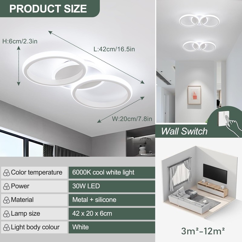 ElDISUNY Modern LED Ceiling Lights, 30W Round Ceiling Lights Fixture