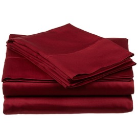 Combed Cotton, 300 Thread Count; Deep-Fitting Pocket, Soft & Smooth 4-Piece Full Sheet Set, Solid Burgundy