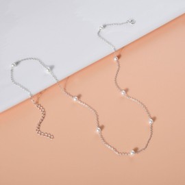 SILBERTALE 925 Sterling Silver Pearls beaded Choker Chain Necklace for Women Trendy Simple Dainty Everyday Jewelry Wedding Bridesmaids Necklace