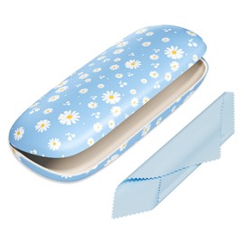 NPOOYI Eyeglasses Case, Hard Shell Protective Case for Glasses, Unisex for Women Men, Eyeglass Holder Box with Cleaning Cloth, Blue Daisy