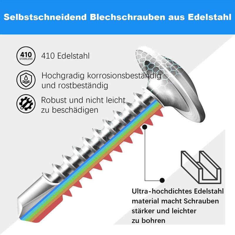Pack of 50 Self-Tapping Screws Stainless Steel Self Tapping Screws