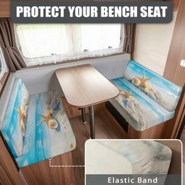 SUITOSELFY Blue Beach RV Seat Covers Dinette Booth Cushions Starfish and Shell Print Cushion Covers 2 Cushion Couch Cover for RV Sofa Stretchy RV Bench Seat Covers for Travel Trailer Couch Sofa