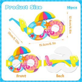 CUVZORA 16 Pairs Hawaiian Funny Paper Party Glasses, Hawaiian Party Decoration & Photo Box Accessories, Summer Party Props for Children & Adults, Luau Party Accessories