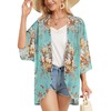 Ladies Chiffon Open Front Cardigan Printed Tops Solid Colour Kimono