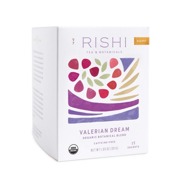 Rishi Tea Valerian Dream Herbal Tea | Immune Support, Organic Botanical Blend, Health & Wellness, Caffeine-Free, Ayurvedic, Energy-Boosting | 15 Sachet Bags, 1.05 oz