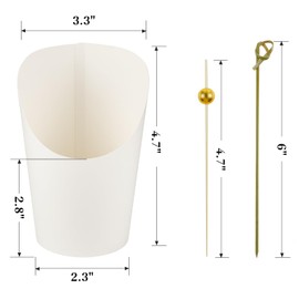 Ocmoiy Charcuterie Cups with Sticks White Disposable 14 oz Kraft Paper Appetizer Cup, Individual Party Serving Snack Cup (50 Cups, 200 Picks)