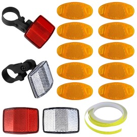 MOAZIFI 8-Piece Reflectors Bicycle Set, Includes 4 Pieces Cat's Eyes Bicycle and 2 Bicycle Reflectors Front Rear and 1 Screwdriver and 8 m Reflective Strips, for Road Bike, MTB, E-Bike