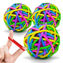 SOL 3pk Large Elastic Bands Balls, Made from 500+ Rubber Bands Assorted Colours | Thick Elastic Bands Office | Sturdy Stretchable Large Rubber Bands Ball | Large Coloured Elastic Bands