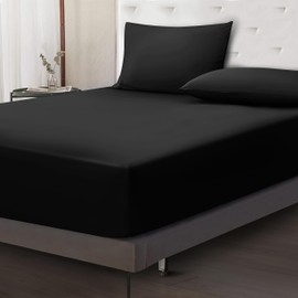 Moonlight Bedding Fitted Sheet 40 Cm Extra Deep Pocket Bed Sheets 16 inch Ultra Soft Bottom Sheet Brushed Microfiber Breathable Shrinkage and Fade Resistant (Black, Single)