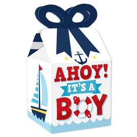 Big Dot of Happiness Ahoy It’s a Boy - Square Favor Gift Boxes - Nautical Baby Shower Bow Boxes - Set of 12