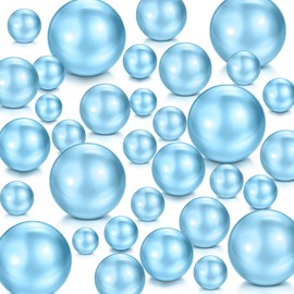 Jadive 200 Pieces Pearl Beads for Vase Filler Centerpieces, No Holes Pearl Makeup Beads for Wedding Holiday Party Home Brushes Holder Decor, 10/14/20/30 mm(Baby Blue)