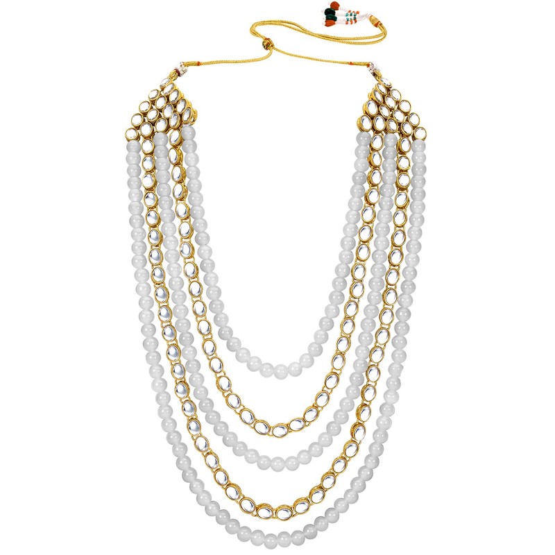 Aheli Kundan Pearl Long Multi Layered Collar Pendientes Set Joyería