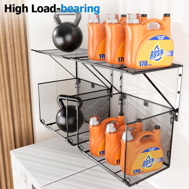 BigPonPon 2 Pack Laundry Room Shelves Organization and Storage,Wall Mounted