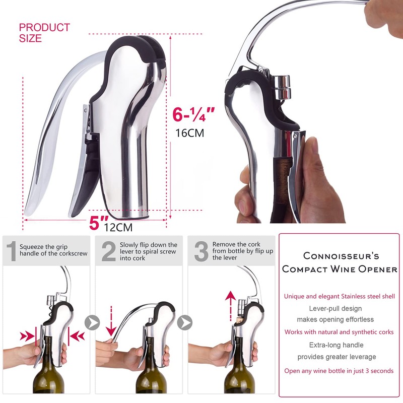 KAYCROWN Stainless Steel Wine Bottle Opener, Vertical Lever Corkscrew with