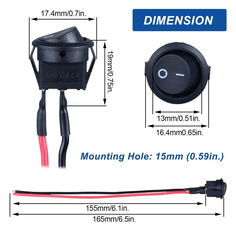 DMWD 5Pcs 15mm Round Rocker Switch Mini Latching Toggle Switch