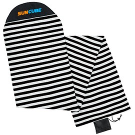 SUN CUBE Surfboard Sock Cover, Protective Surf Bag for Surfing Board, Light Stretchy Surfbag Sleeve for Funboard, Hybrid (8'6'', Black White)