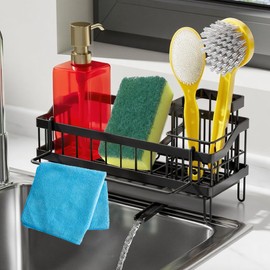 Sink Organiser, Kitchen Organiser Sink with Sponge Holder, Dishwasher Liquid Holder & Towel Holder Made of Stainless Steel, Sink Organiser No Drilling, Sink Organiser Kitchen, Sink Caddy for Sink