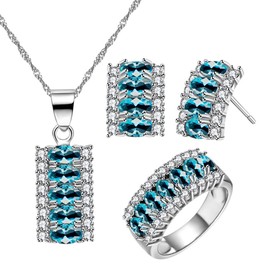 Uloveido Women's Half Moon Necklace Set 7 Stone Birthstone Ring and Stud Earrings Set Wedding Jewellery for Women, Zirconia, Cubic Zirconia