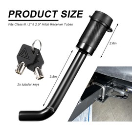 MUQIDA Trailer Hitch Receiver Lock, Dia 5/8 Inch Bent Pin Anti-Theft Lockable Pin with 2 Keys, Weatherproof Carbon Steel Towing Hitch Lock for Class III IV 2" 2-1/2" Receiver