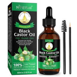 NIFEISHI Aceite de ricino negro jamaicano para el crecimiento del cabello, aceite de ricino natural 100% puro, orgánico prensado en frío, sin refinar,
