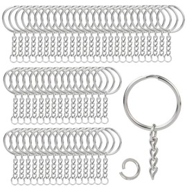 Luabue 100Pcs Keyring Chains, Keyring Rings, Split Metal Key Rings with Chain & Open Jump Rings Bulk Keyring Making Kit Key Ring Hoop for Crafts DIY Jewelry Making 1"/25mm