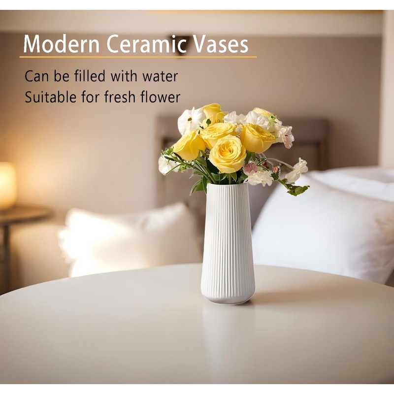 Modern White Ceramic Vase - Elegant Decor for Home &