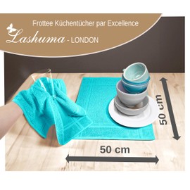 Lashuma London Terry Kitchen Towels, Set of 4 Tea Towels, 50 x 50 cm, Turquoise