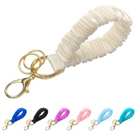 QIXUEI Elastic Wrist Strap Key Chain Car Keychain Wristlet Bracelet Stretchy Keyring Wrist Holder for Women(White)